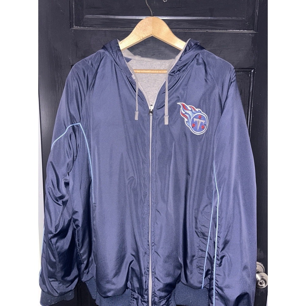 Tennessee Titans Mens Large Reversible Jacket and Hat Bundle NFL Blue Gray